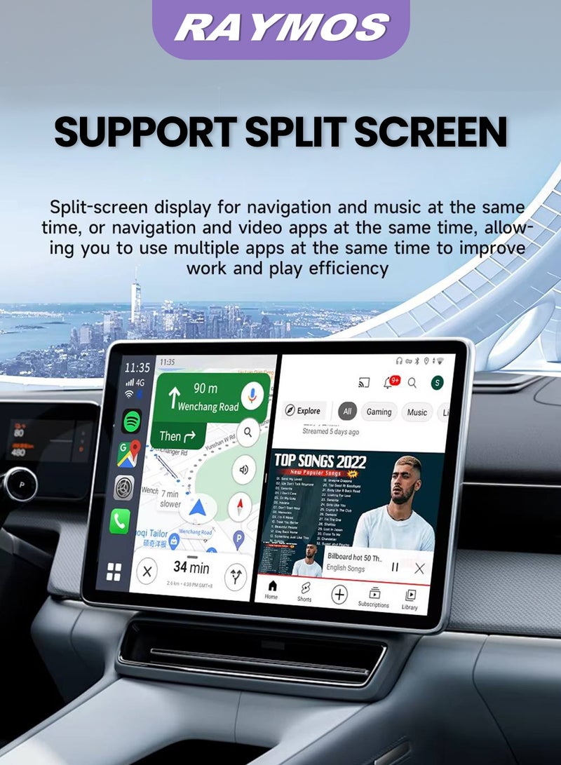 رايموس جهاز Raymos R48 AI Box متعدد الوسائط للسيارة بنظام Android 13 - معالج Qualcomm SM6115 | يدعم CarPlay وAndroid Auto لاسلكيًا | YouTube وNetflix | شريحة 4G | واي فاي | GPS | بلوتوث 5.0 | منفذ USB-C | إضاءة RGB - Image 3